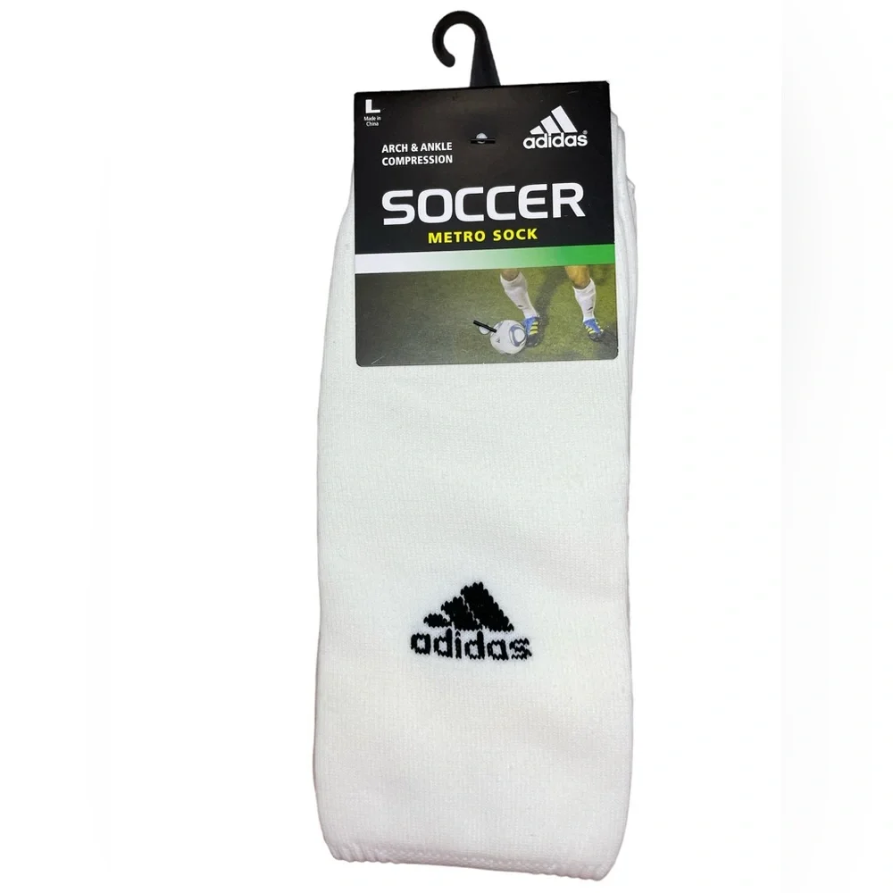 Adidas Large Men's‎ Shoe Size 9-13 White Logo Soccer Metro Socks 1 Pair NWT